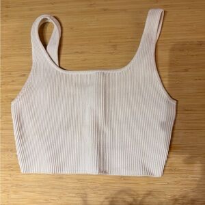 Aritzia Babaton Ribbed Square-Neck Crop Tank Top - white
